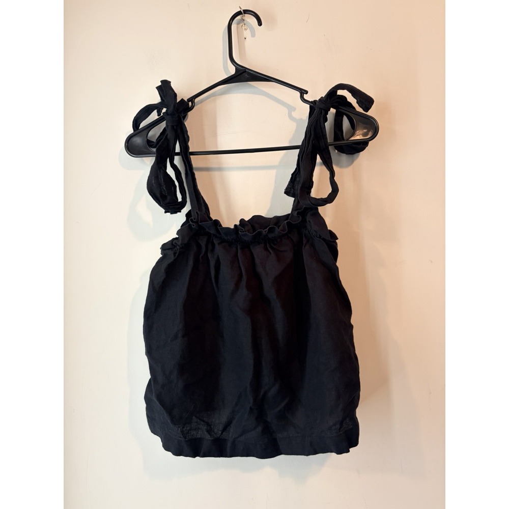 J Crew 100% Linen‎ Tie Shoulder Tank Top Blouse Size Small Black Loose Fit